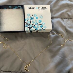 Blue Ruby Gold vermeil moon and star necklace